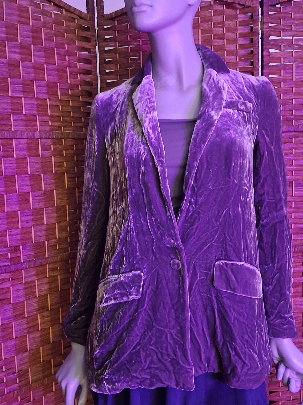 Grey (Purple Hue) Velvet Womens Blazer Jacket.